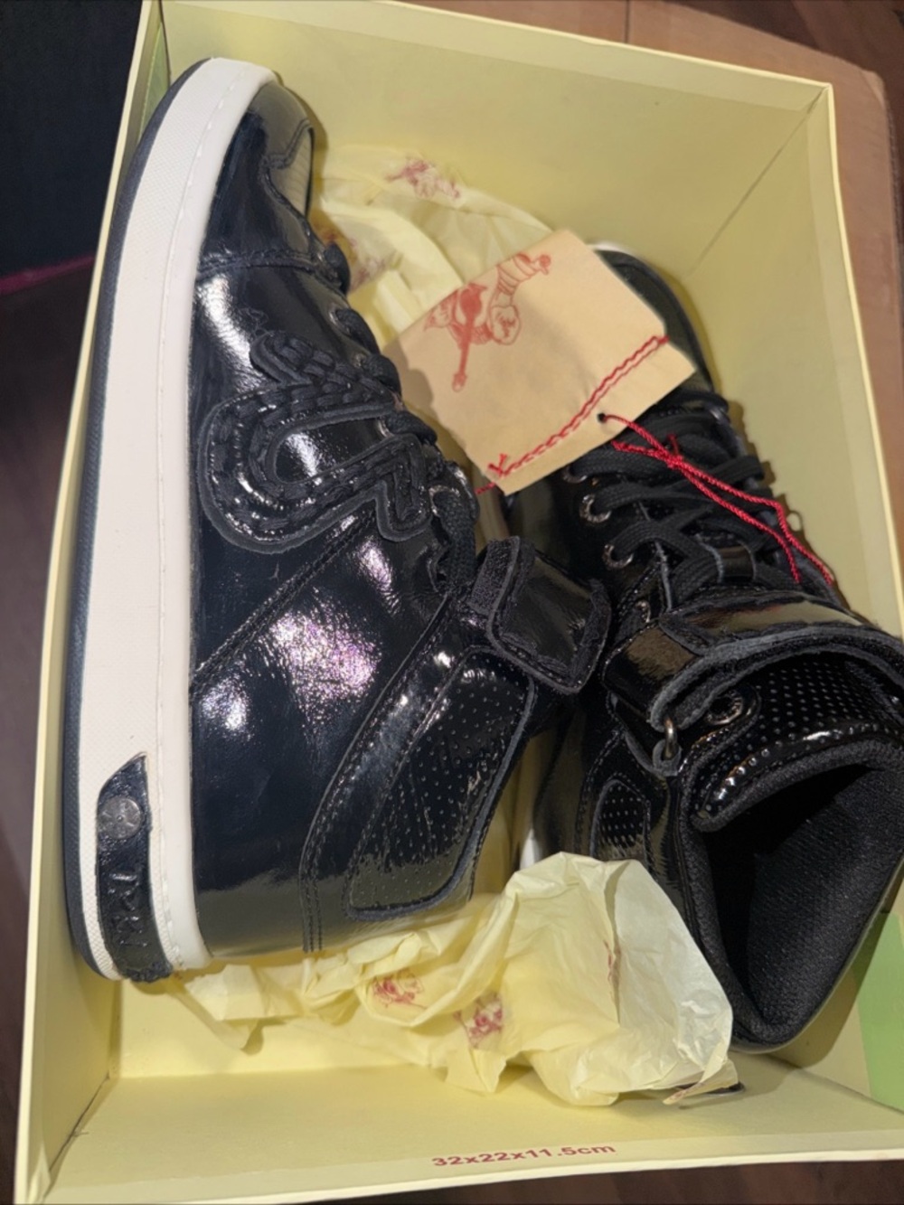 True Religion Brand Black Patent Mid-Top Sneakers Men's Size 7.5